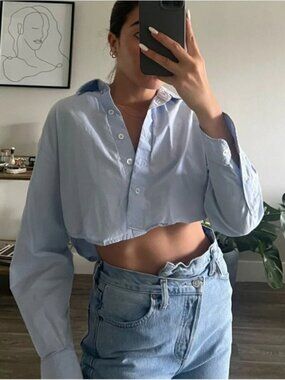 Aritzia Sunday Best Poppy Poplin Shirt Cotton Light Blue Size XS